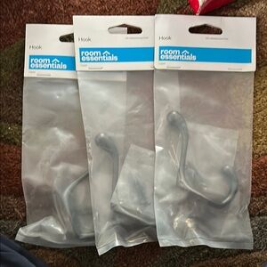 Bundle of 3 Room Essentials Silver Wall Hooks - NEW